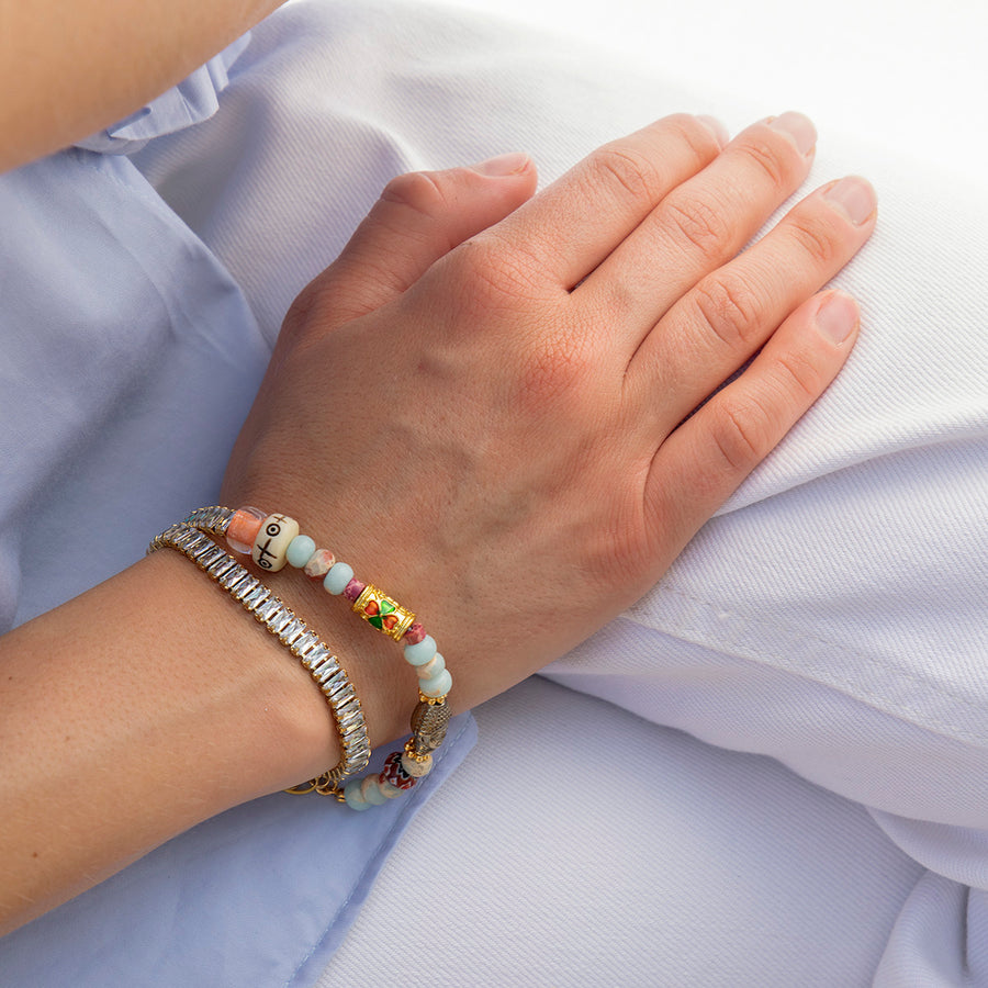 Katerina Psoma double row bracelet with crystals and agate