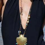 Katerina Psoma Gold scallop shell necklace with colorful beads 
