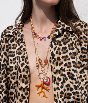 Katerina Psoma Coral Short Necklace with pearls and crystals