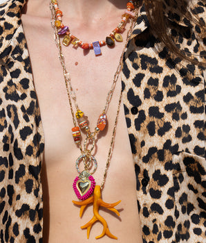 Katerina Psoma Yellow Murano Coral Chain Pendant Necklace gold plated chain
