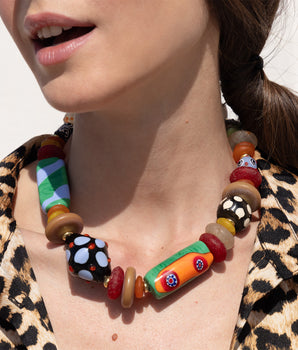 Katerina Psoma Orange Short Necklace with Murano and trade beads