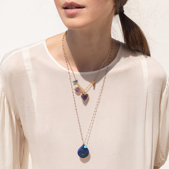 Katerina Psoma amethyst necklace long with lapis lazuli pendant
