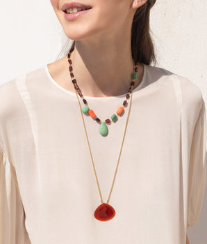 Katerina Psoma Long Necklace with Carnelian gold plated chain 925 silver