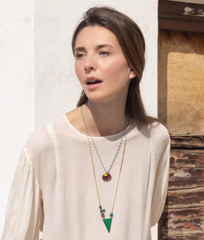 katerina psoma Gold plated 925 silver chain pendant with malachite and stones