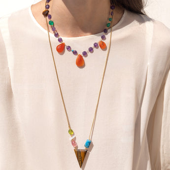 Katerina Psoma short necklace with amethyst and carnelian