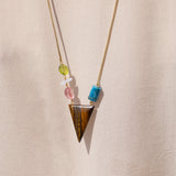 katerina psoma Gold plated 925 silver chain pendant with tiger's eye and stones