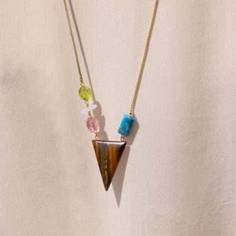 katerina psoma Gold plated 925 silver chain pendant with tiger's eye and stones