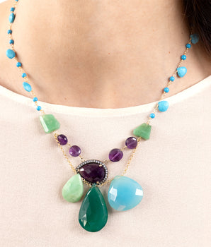 Katerina Psoma semiprecious necklace with amethyst, turquoise and agate