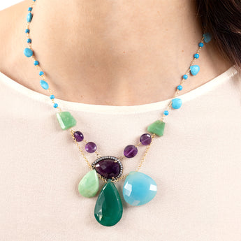 Katerina Psoma semiprecious necklace with amethyst, turquoise and agate