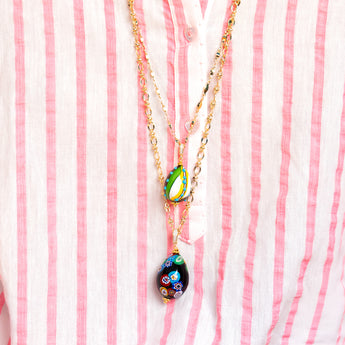 Katerina Psoma Easter Murano Egg with Gold plated chain murrina black