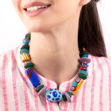 Katerina Psoma Blue Short Necklace with murano and trade beads