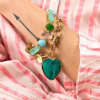 Katerina Psoma Lucy Bracelet with Green Heart and gold plated chain