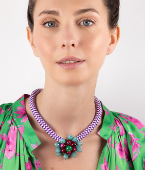 Katerina Psoma Turquoise Flower Short Necklace with cord