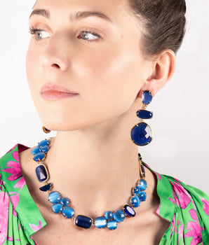 katerina psoma blue dangle earrings and blue short necklace