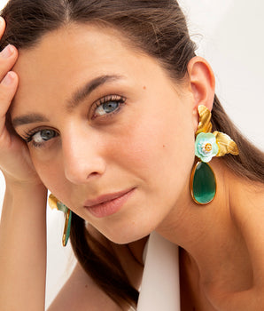Katerina Psoma Dangle Earrings with Green Drops