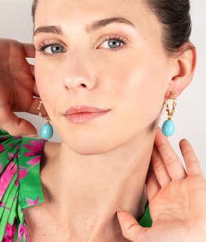 katerina psoma gold plated hoops with turquoise drops