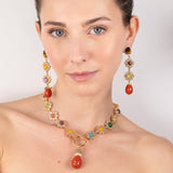 Katerina Psoma dangle earrings with coral drops and semi precious stones