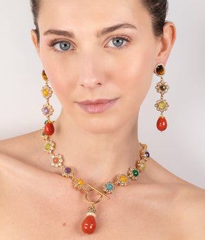 Katerina Psoma dangle earrings with coral drops and semi precious stones