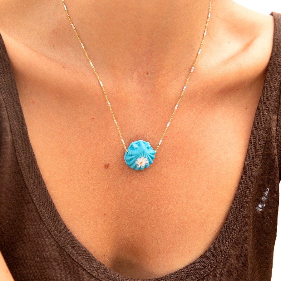 Katerina Psoma Turquoise Murano Seashell Short Necklace handmade
