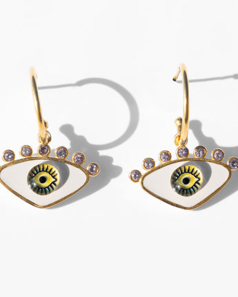Katerina Psoma White Evil Eye Hoops