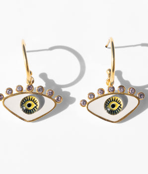 Katerina Psoma White Evil Eye Hoops