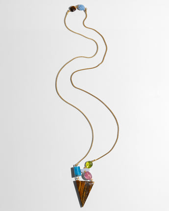 katerina psoma Gold plated 925 silver chain pendant with tiger's eye and stones