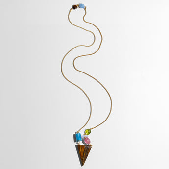katerina psoma Gold plated 925 silver chain pendant with tiger's eye and stones