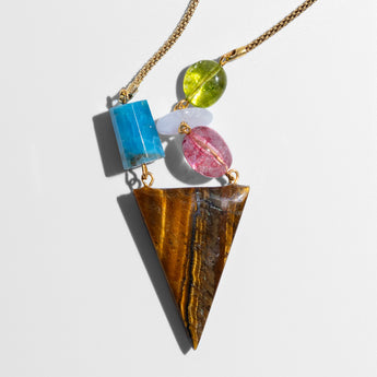katerina psoma Gold plated 925 silver chain pendant with tiger's eye and stones