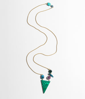 katerina psoma Gold plated 925 silver chain pendant with malachite and stones