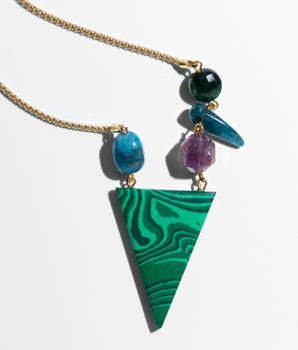 katerina psoma Gold plated 925 silver chain pendant with malachite and stones