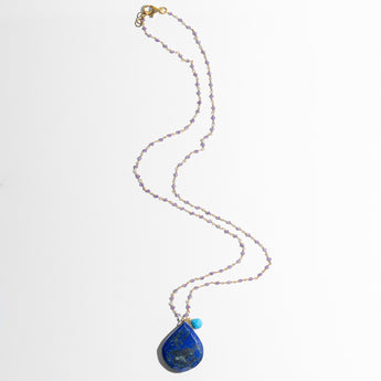 Katerina Psoma amethyst necklace long with lapis lazuli pendant