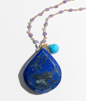 Katerina Psoma amethyst necklace long with lapis lazuli pendant