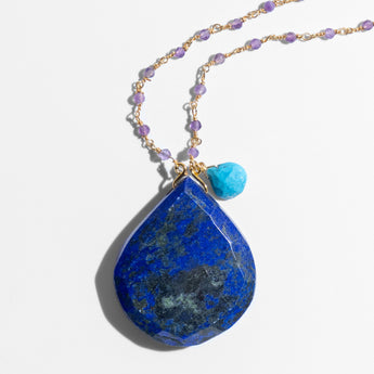 Katerina Psoma amethyst necklace long with lapis lazuli pendant