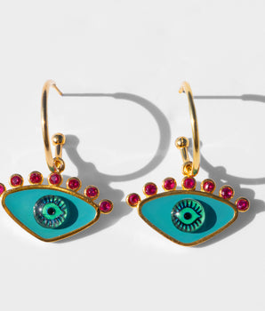 Katerina Psoma Turquoise Evil Eye Hoops