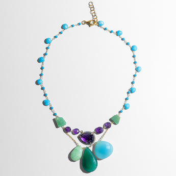 Katerina Psoma semiprecious short necklace with amethyst, turquoise and agate