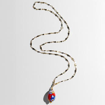 Katerina Psoma Easter Murano Egg with Gold plated chain murrina red