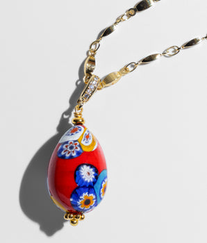 Katerina Psoma Easter Murano Egg with Gold plated chain murrina red