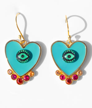 Katerina Psoma Turquoise Evil Eye Heart Earrings