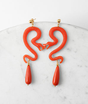 katerina psoma coral statement snake earrings with drops