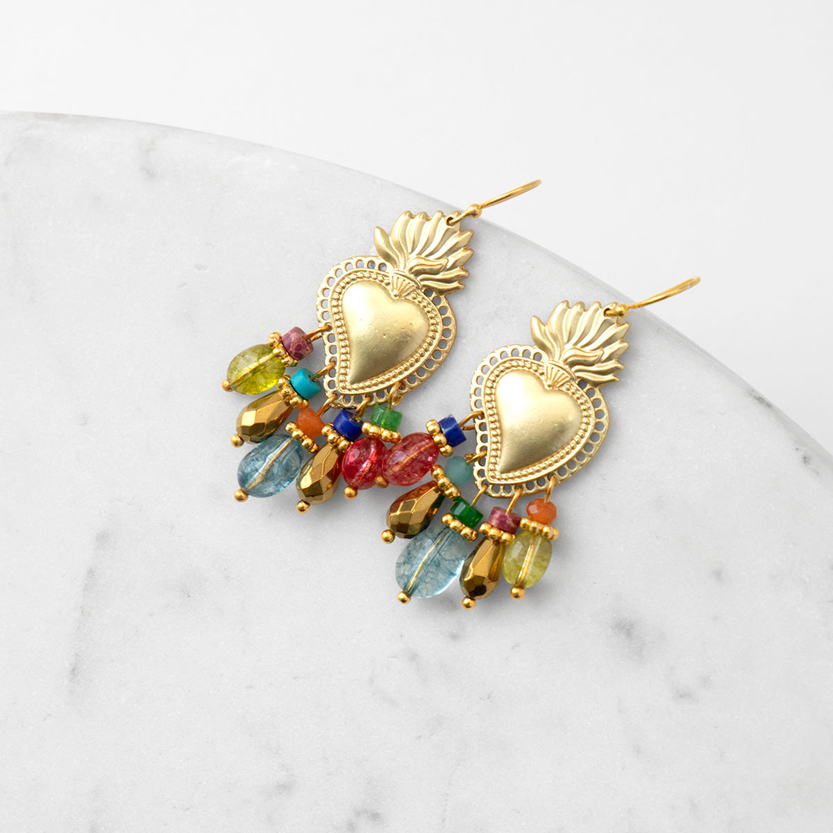 Katerina Psoma  Dangle Heart  Earrings with Stones