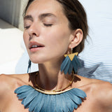 Katerina Psoma Necklace with gold hoop and grey  feathers 