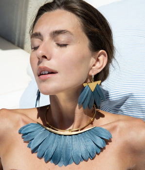 Katerina Psoma Necklace with gold hoop and grey  feathers 