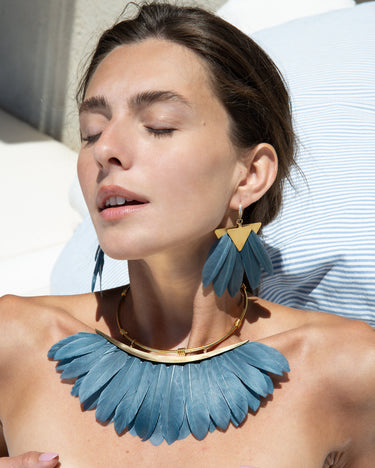 Katerina Psoma Necklace with gold hoop and grey  feathers 
