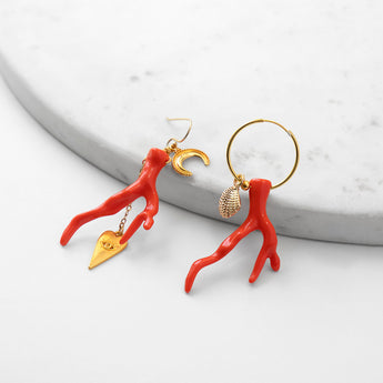 Katerina Psoma Lola Red Coral Mismatched Earrings
