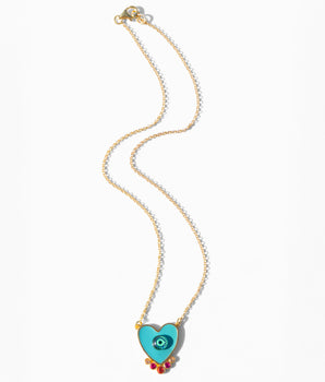Katerina Psoma Turquoise Evil Eye Heart Necklace