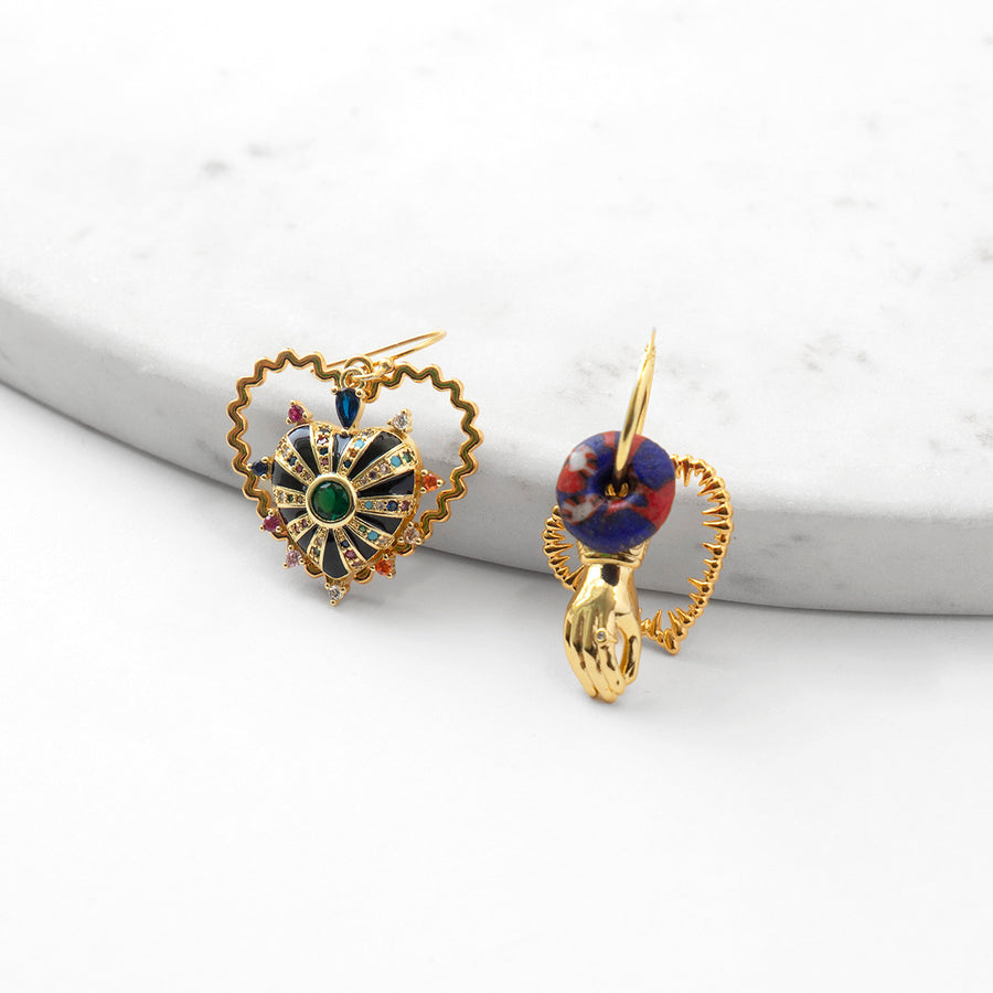Katerina Psoma Earrings with Black Heart gold plated silver