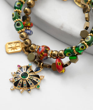 Katerina Psoma Green Evil Eye Bracelet with charms