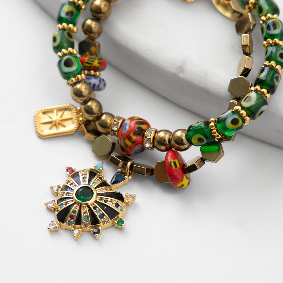 Katerina Psoma Green Evil Eye Bracelet with charms