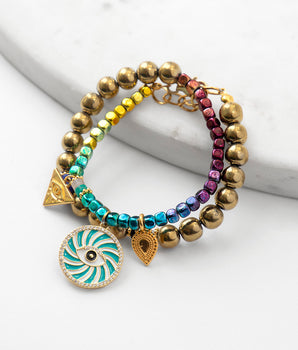 Gold and Colored Hematite Bracelet Katerina Psoma and evil eye charms