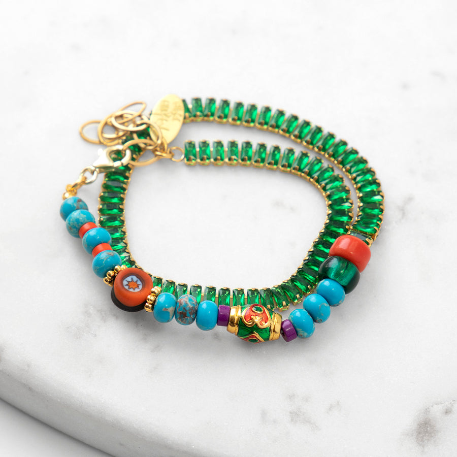 Katerina Psoma Turquoise Bracelet and green crystals and turquoise